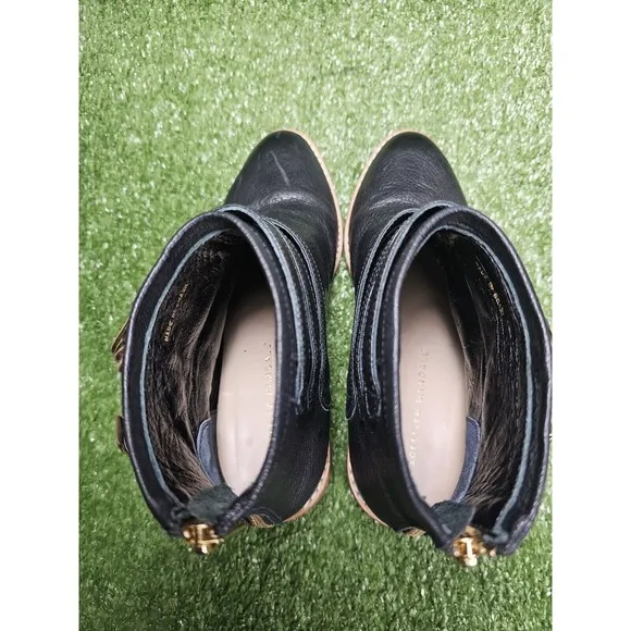Loeffler Randall Triple Strap Black Leather Ankle Boots Booties Womens Size‎ 6