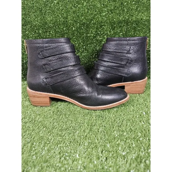 Loeffler Randall Triple Strap Black Leather Ankle Boots Booties Womens Size‎ 6