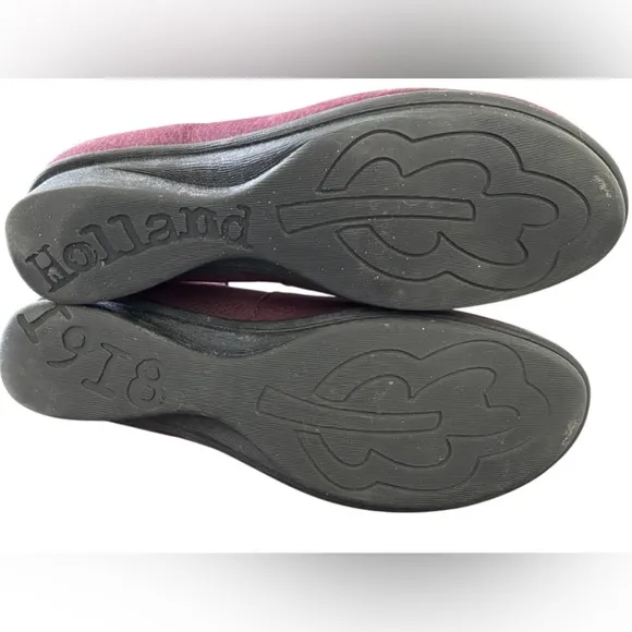 Loints of Holland Sydney Wedge Shoes Purple Leather 39 8-8.5 Ankle Strap Comfort