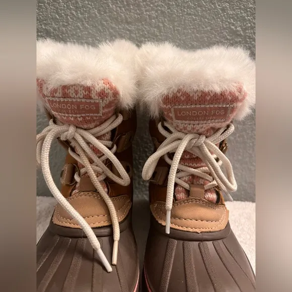 LONDON FOG  LIKE NEW Brown and White Fur-Lined Winter Boots