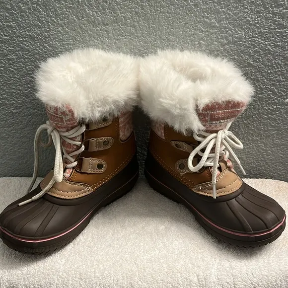 LONDON FOG  LIKE NEW Brown and White Fur-Lined Winter Boots