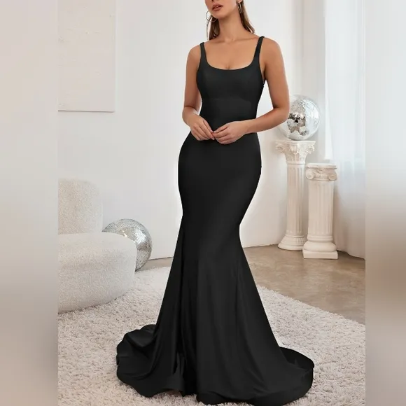 Long Mermaid black,blue,pink stretch jersey lace up open back dress