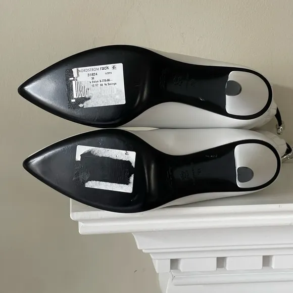 Longchamp Leather Ankle White Boots Pointed-Toes with Triangle Heels Size 7.5