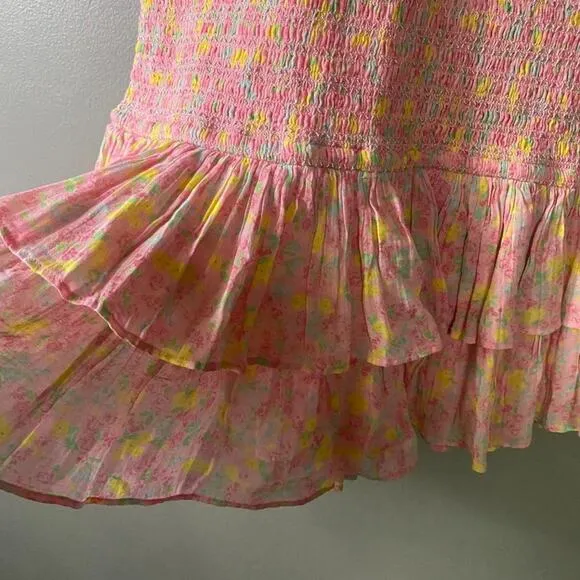 LOVESHACKFANCY Shabby Chic Puff Sleeve Mini Dress Floral Coquette Cottage NWOT M