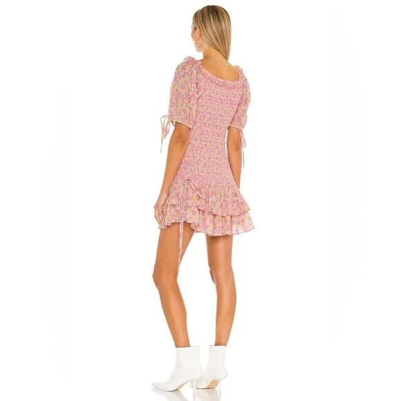 LOVESHACKFANCY Shabby Chic Puff Sleeve Mini Dress Floral Coquette Cottage NWOT M