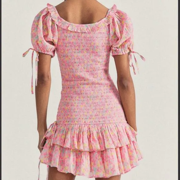 LOVESHACKFANCY Shabby Chic Puff Sleeve Mini Dress Floral Coquette Cottage NWOT M