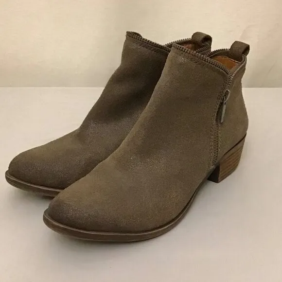 Lucky Brand 7.5 Bartalino Women’s Booties Suede Leather Ankle Boots Brown