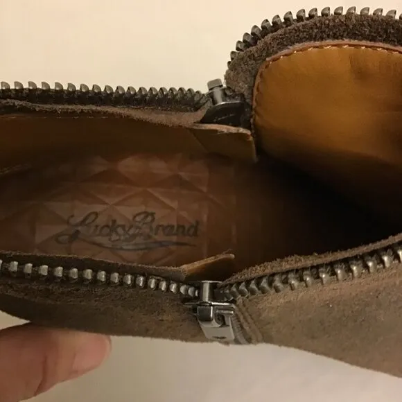 Lucky Brand 7.5 Bartalino Women’s Booties Suede Leather Ankle Boots Brown