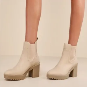 LULUS Good Day Natural Platform Ankle Boots Chinese Laundry Lug Sole 6