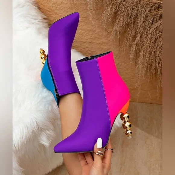 Luxe Decorative Color Block Bubble Heeled Boots