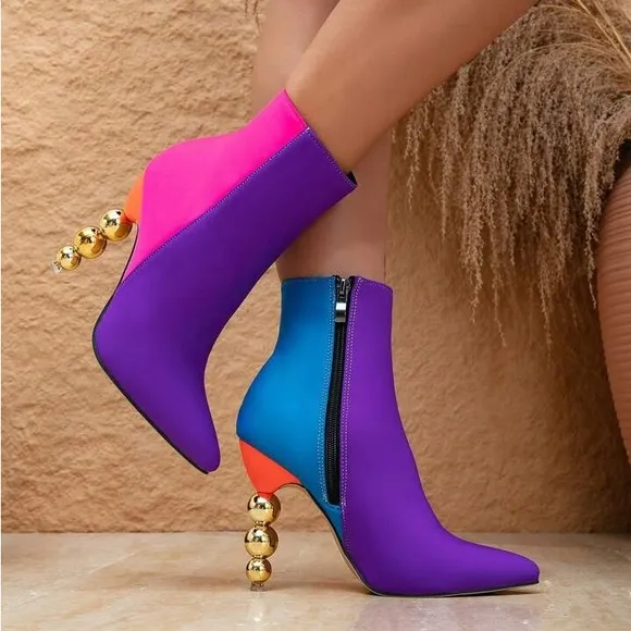 Luxe Decorative Color Block Bubble Heeled Boots