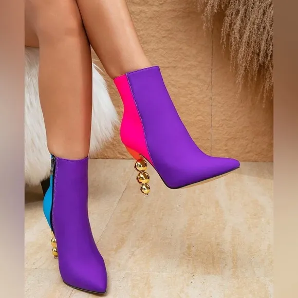 Luxe Decorative Color Block Bubble Heeled Boots