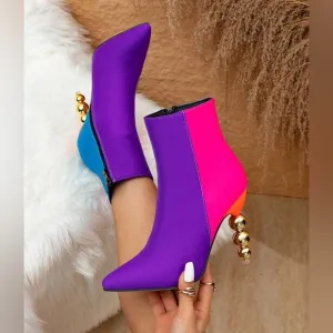 Luxe Decorative Color Block Bubble Heeled Boots
