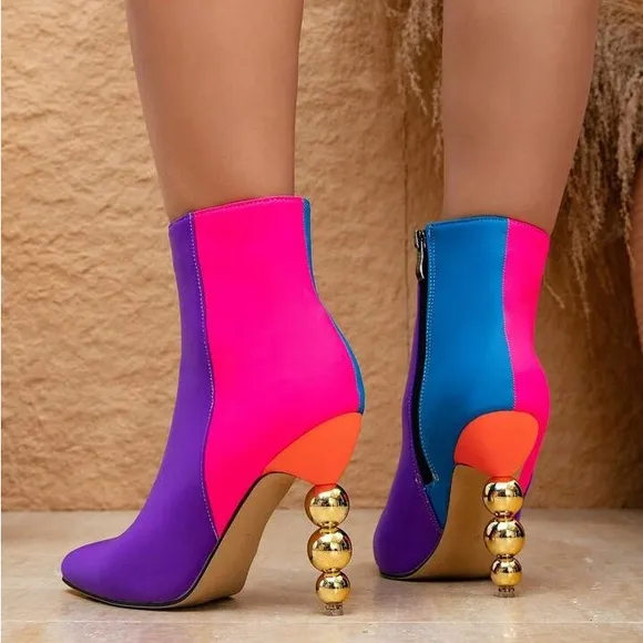 Luxe Decorative Color Block Bubble Heeled Boots
