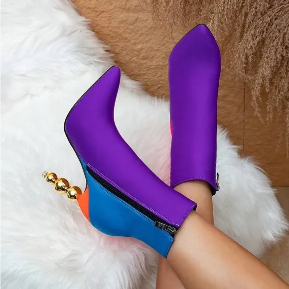 Luxe Decorative Color Block Bubble Heeled Boots