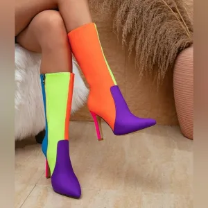 Luxe Decorative Color Block Stiletto Heeled Boots
