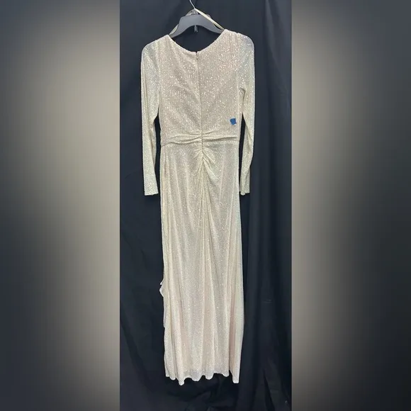 Mac Duggal 26715 NWT Beige Sequined Ruched Long Sleeve Boat Neck Gown *flaws*