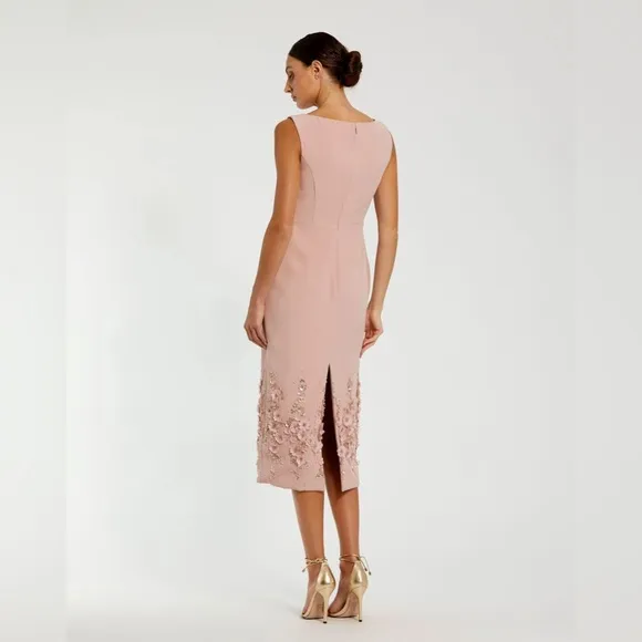 MAC DUGGALCrepe Sleeveless Midi Dress With Flower Beading