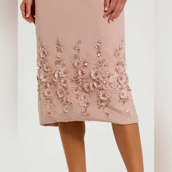 MAC DUGGALCrepe Sleeveless Midi Dress With Flower Beading