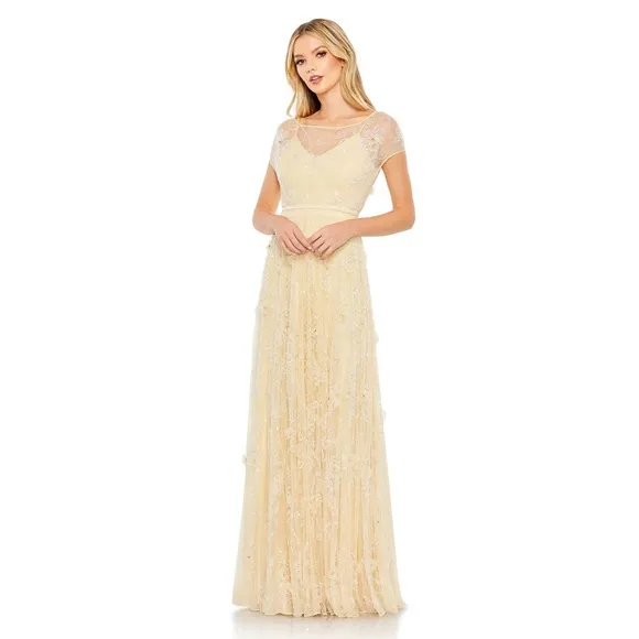 MAC DUGGALEmbellished Illusion Cap Sleeve Gown