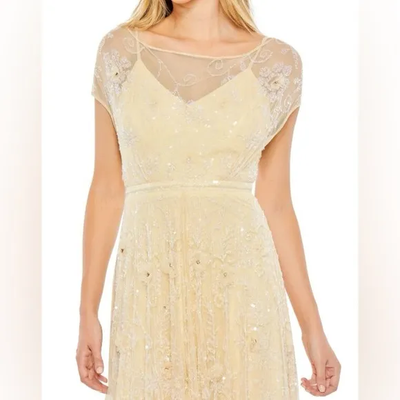 MAC DUGGALEmbellished Illusion Cap Sleeve Gown