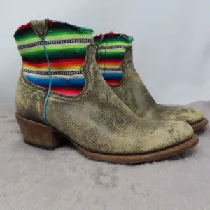 Macie Bean Fiesta Chiquita Leather Ankle Boots Booties Womens 9 M Distressed