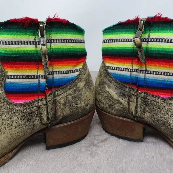 Macie Bean Fiesta Chiquita Leather Ankle Boots Booties Womens 9 M Distressed