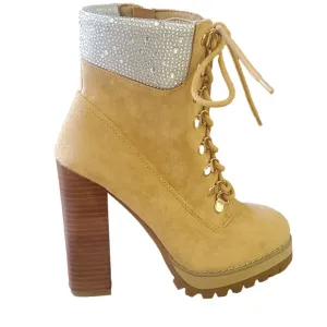 Madden Girl high heel rhinestone platform booties construction boots NWT