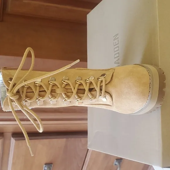 Madden Girl high heel rhinestone platform booties construction boots NWT