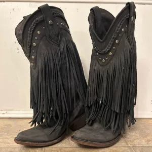 Made in Mexico, Black Fringe Leather, Cowgirl Boots
