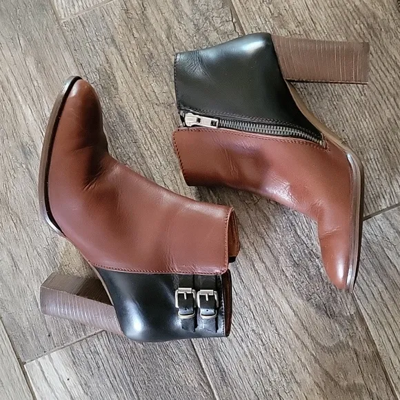 Madewell 1937 Reid Two Tone Leather Ankle Bootie Double Ankle Strap Preppy Boho