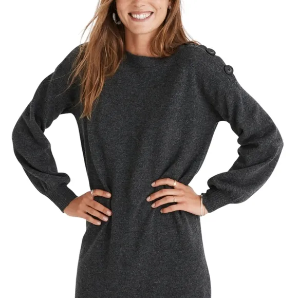 Madewell Women's Boat Neck Button Sweater Dress size XXL Merino Wool Loungewear