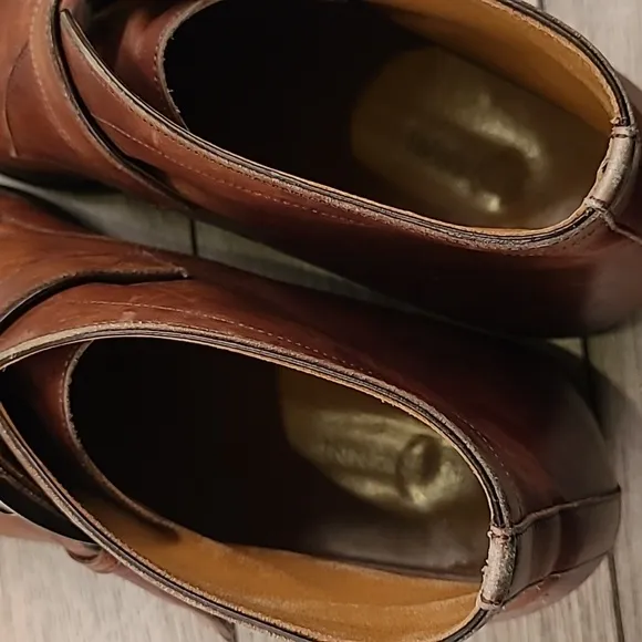 MAGNANNI Tan Dark Brown Leather Sz 10 M Mens Ankle Monk Strap Boots