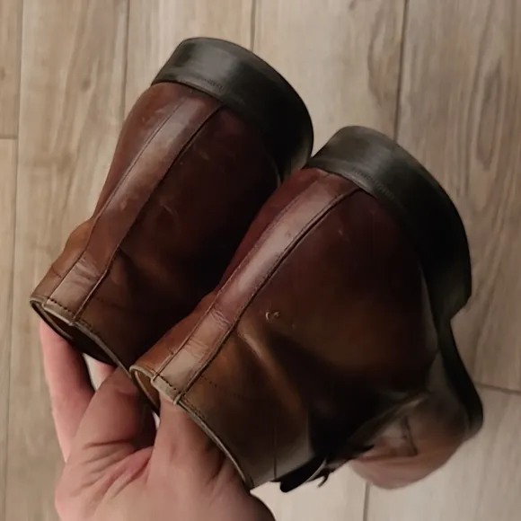 MAGNANNI Tan Dark Brown Leather Sz 10 M Mens Ankle Monk Strap Boots