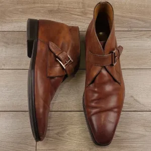 MAGNANNI Tan Dark Brown Leather Sz 10 M Mens Ankle Monk Strap Boots