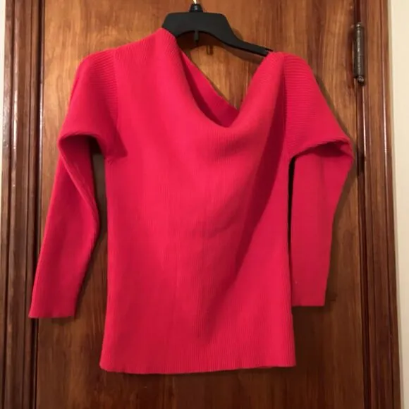 Majorelle Revolve Twister Sweater Red Womens Medium Asymmetric Neck Ribbed
