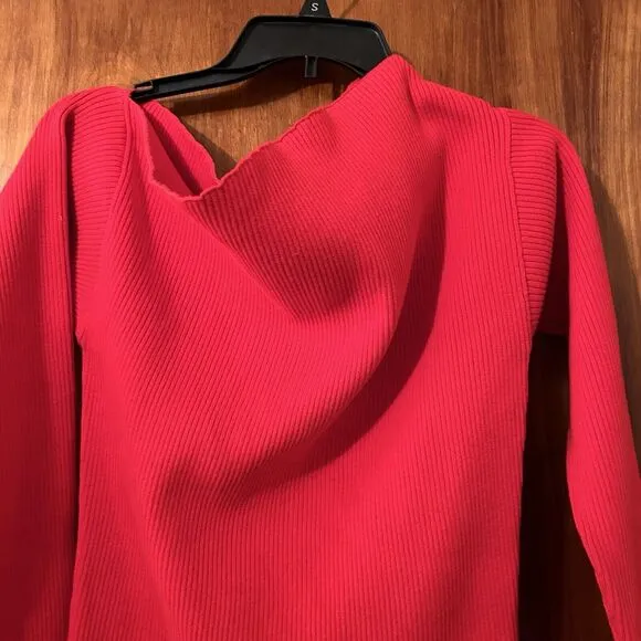 Majorelle Revolve Twister Sweater Red Womens Medium Asymmetric Neck Ribbed