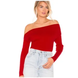 Majorelle Revolve Twister Sweater Red Womens Medium Asymmetric Neck Ribbed