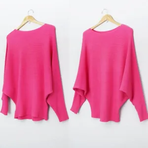 Makarthy Batwing Dolman Sleeves Ribbed Knit Drapey Sweater Cashmere Wool Blend