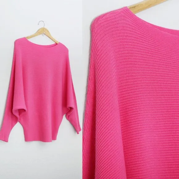 Makarthy Batwing Dolman Sleeves Ribbed Knit Drapey Sweater Cashmere Wool Blend