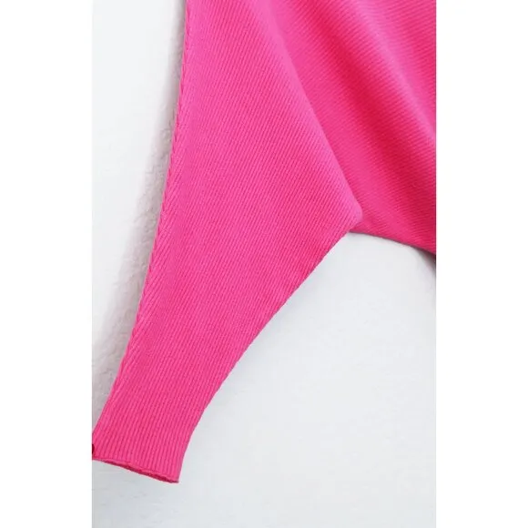 Makarthy Batwing Dolman Sleeves Ribbed Knit Drapey Sweater Cashmere Wool Blend