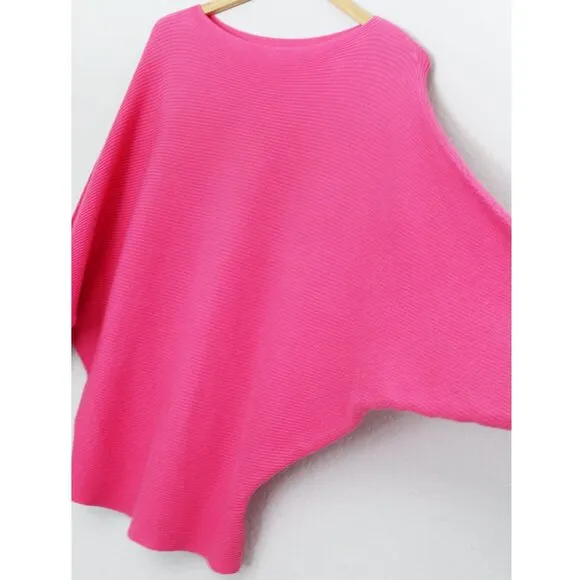 Makarthy Batwing Dolman Sleeves Ribbed Knit Drapey Sweater Cashmere Wool Blend