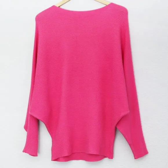 Makarthy Batwing Dolman Sleeves Ribbed Knit Drapey Sweater Cashmere Wool Blend