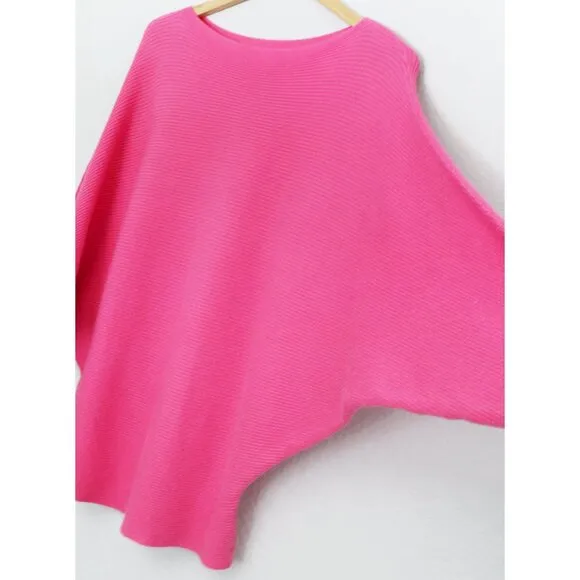 Makarthy Batwing Dolman Sleeves Ribbed Knit Drapey Sweater Cashmere Wool Blend