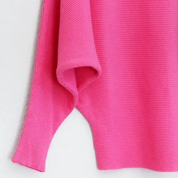Makarthy Batwing Dolman Sleeves Ribbed Knit Drapey Sweater Cashmere Wool Blend