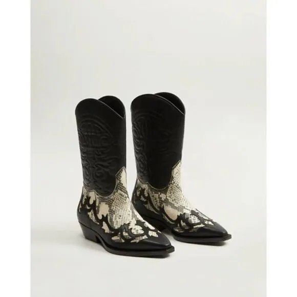Mango Leather Cowboy Boots New in Box