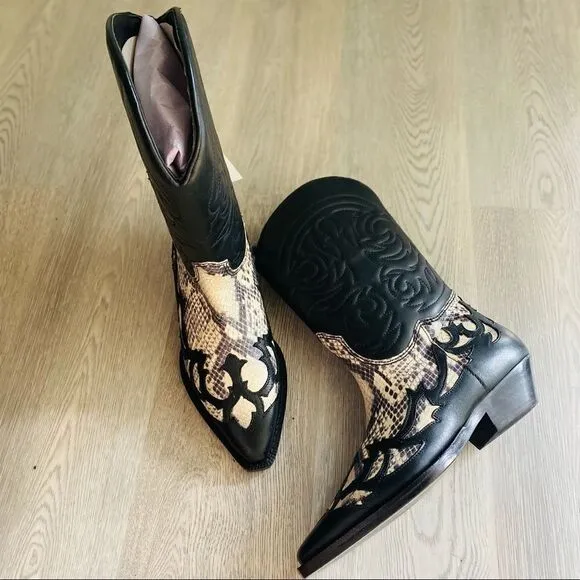 Mango Leather Cowboy Boots New in Box