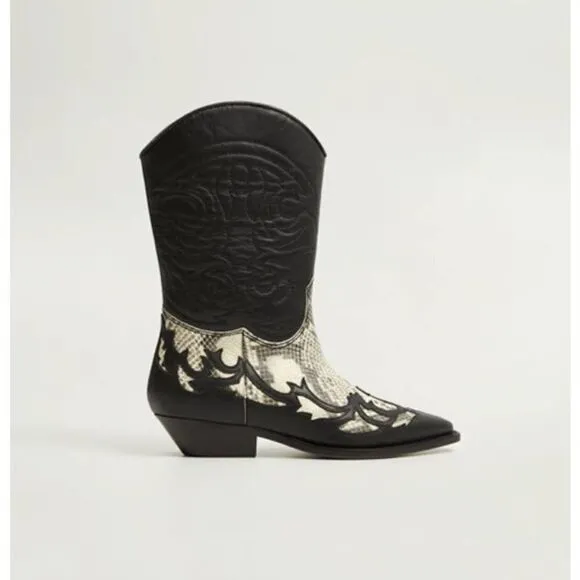 Mango Leather Cowboy Boots New in Box