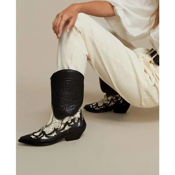 Mango Leather Cowboy Boots New in Box