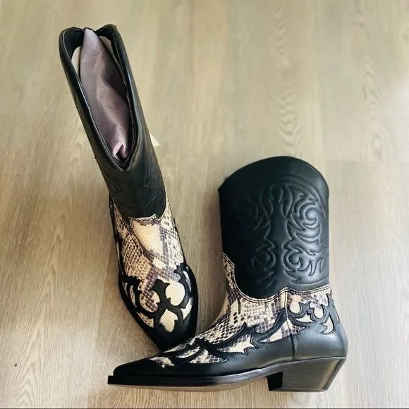 Mango Leather Cowboy Boots New in Box